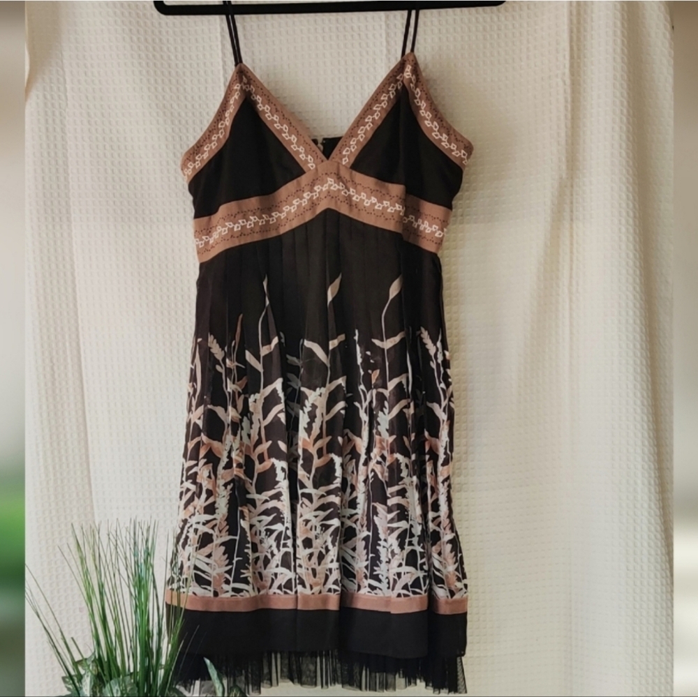 BCBG MAXAZRIA Spaghetti Strap Mini Brown/Tan/Cream Dress